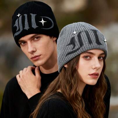 Unisex Fashion Y2K Jacquard Knit Hat, Warm, Suitable For Autumn/Winter Casual Wear