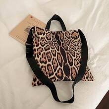 Vintage Leopard Print Tote Bag, Large Capacity Handbag, Fashionable Personalized Adjustable Wide Strap, One Shoulder Crossbody Commuter Bag - Multicolor - View 9