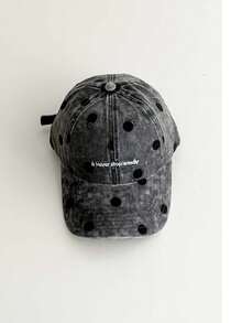 Distressed Polka Dot Print Baseball Cap, Vintage Dad Hat For Women, Large Head Circumference Sun Protection Versatile Baseball Cap, All-Season Student Retro Polka Dot Embroidered Letter Duck Bill Hat, Versatile Face-Slimming Baseball Cap - Multicolor - View 14