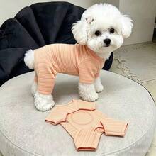 1pc Cute Pet Jumpsuit, Autumn/Winter Orange Striped Cat & Dog T-Shirt, Soft & Comfortable Pet Clothes, Suitable For Teddy Poodle And Other Small To Medium Pets - Orange - View 1