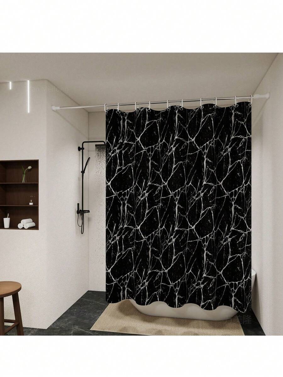 Tirai Mandi Motif Marmer Hitam Premium, Gaya Mewah, Mudah Dibersihkan, Tahan Lama, Tahan Air, Kedap Cahaya, Buram, Cocok Untuk Kamar Mandi, Hotel, Rumah, Sekolah, Tersedia Berbagai Ukuran, Dapat Diatur, Dengan Pengait - marmer hitam - View 1
