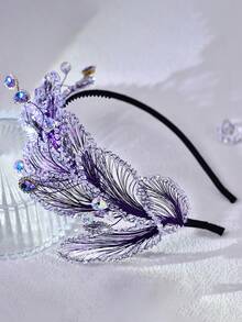 1Pc Exquisite Crystal Decor Hair Hoop Elegant Bridal Hair Accessory Versatile Headband For Wedding Party Prom Vacation Holiday Gathering - Purple - View 7