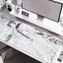 Y2k Art Anime Girl PU Leather Desk Mat, Large Waterproof Anti-Slip Mouse Pad, Retro Manga Table Protector, Washable PU Table Cover, Elegant Long Hair Girl Desktop Decor For Work & Gaming Room - View 1