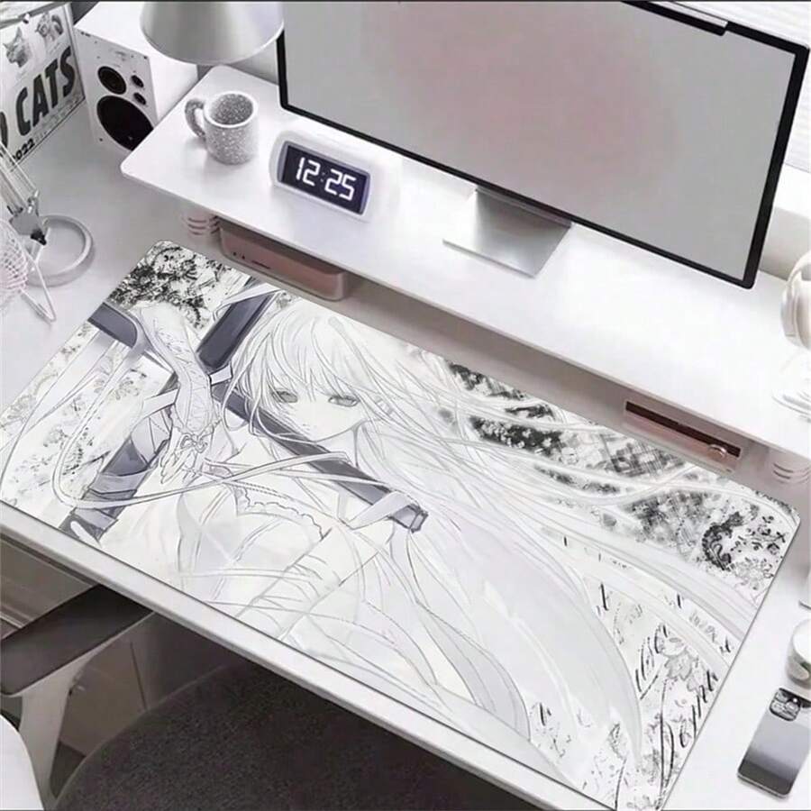 Y2k Art Anime Girl PU Leather Desk Mat, Large Waterproof Anti-Slip Mouse Pad, Retro Manga Table Protector, Washable PU Table Cover, Elegant Long Hair Girl Desktop Decor For Work & Gaming Room - View 1