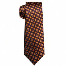 Men's Orange Round Polka Dot Tie Pocket Square Cufflinks Ring 4Pcs Set, Cufflinks Random Pattern, Wedding Business Suit Accessories - Orange - View 4