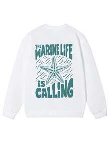 Women's Round Neck Long Sleeve Printed Sweatshirt, Regular Length Ribbed Knit Pullover, Suitable For Daily Wear - White - View 5