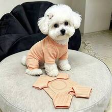 1pc Cute Pet Jumpsuit, Autumn/Winter Orange Striped Cat & Dog T-Shirt, Soft & Comfortable Pet Clothes, Suitable For Teddy Poodle And Other Small To Medium Pets - Orange - View 3