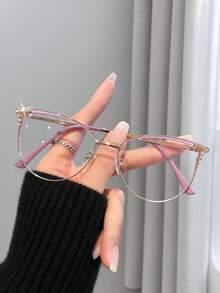 1pc Women's Fashion Metal Frame Cat Eye Shape Clear Lens Glasses, Versatile Design Eyewear Accessory - View 12