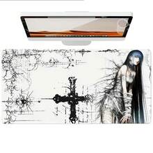 Thảm bàn phím chuột da PU phong cách Gothic Dark Anime Girl, tấm lót chuột lớn chống nước chống trượt, họa tiết phác thảo chữ thập vintage, tấm bảo vệ bàn làm việc phong cách manga Nhật Bản thẩm mỹ cho gaming, học tập và trang trí bàn làm việc - Xem 9