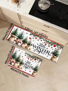 1/2pcs Christmas Kitchen Decor Rug, Santa Claus Pattern Winter Kitchen Carpet And Mat, Non-Slip Washable Absorbent Kitchen Accessories Decorative Mat, Christmas Holiday Gift! - Multicolor - View 13