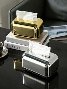 1pc Luxury Vintage Electroplated Tissue Box, Creative Desktop Storage Organizer For Home Living Room - Multicolor - View 7