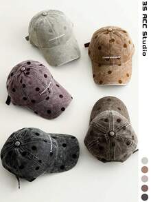 Distressed Polka Dot Print Baseball Cap, Vintage Dad Hat For Women, Large Head Circumference Sun Protection Versatile Baseball Cap, All-Season Student Retro Polka Dot Embroidered Letter Duck Bill Hat, Versatile Face-Slimming Baseball Cap - Multicolor - View 1