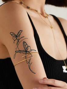 2pcs Y2K Style Minimalist Line Butterfly Small Pattern Creative Tattoo Stickers, Lasts 1-2 Weeks, Waterproof And Easy To Use, Essential For Parties, Gifts, Travel, Music Festivals, Suitable For People Daily Use - Blue - View 3