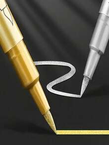 2mm Metallic Paint Markers Gold & Silver Permanent Acrylic Marker Set, Suitable For Black Cardstock DIY Painting, Graffiti, Crafts, Scrapbooking, Sign Making, Student Back To School Stationery, Water-Based Ink Acrylic Paint Pens - Multicolor - View 3