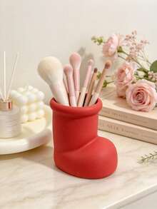 1pc Boot Shaped Makeup Organizer, Red Matte Brush Holder, Cute Novelty Vanity Storage For Desk & Shelf,Novelty Makeup Storage, Cute Vanity Decor, Unique Gift, Desk Accessory. - Multicolor - View 5