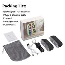 Hailicare 2pcs Magnetic Rechargeable Pocket Hand Warmers 6000mAh Electric Hand Heater With LED Color Light And Digital Display 4 Temperature Levels Portable Detachable Hand Warmer Suitable For Outdoor Camping Skiing Winter Gift - 2 packs - View 12