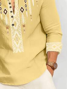 Men's Gentleman Elegant Minimalist Long Sleeve Shirt, Business Casual - Yellow - View 5