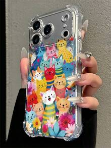 可愛彩色貓咪與花卉圖案防震手機殼，透明護角防摔時尚百搭必備，適合日常使用，相容 iPhone 18/18 Pro/18 Pro Max/16/16 Pro/16 Plus/16 Pro Max/17/17 Pro/17 Pro Max/15/15 Pro/15 Pro Max/15 Plus/14/14 Pro/14 Pro Max/13/13 Pro/13 Pro Max/12/12 Pro/12 Pro Max/11/7/8，生日禮物、開學禮物、聖誕禮物、萬聖節禮物，適合男女日常使用 - 彩色 - 查看 3