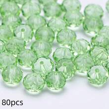珠飾手工DIY用扁圓玻璃珠 8mm/6mm/4mm (60/80/115顆) 可重複使用散珠，亮藍綠色手工配件 - 果綠 - 查看 12
