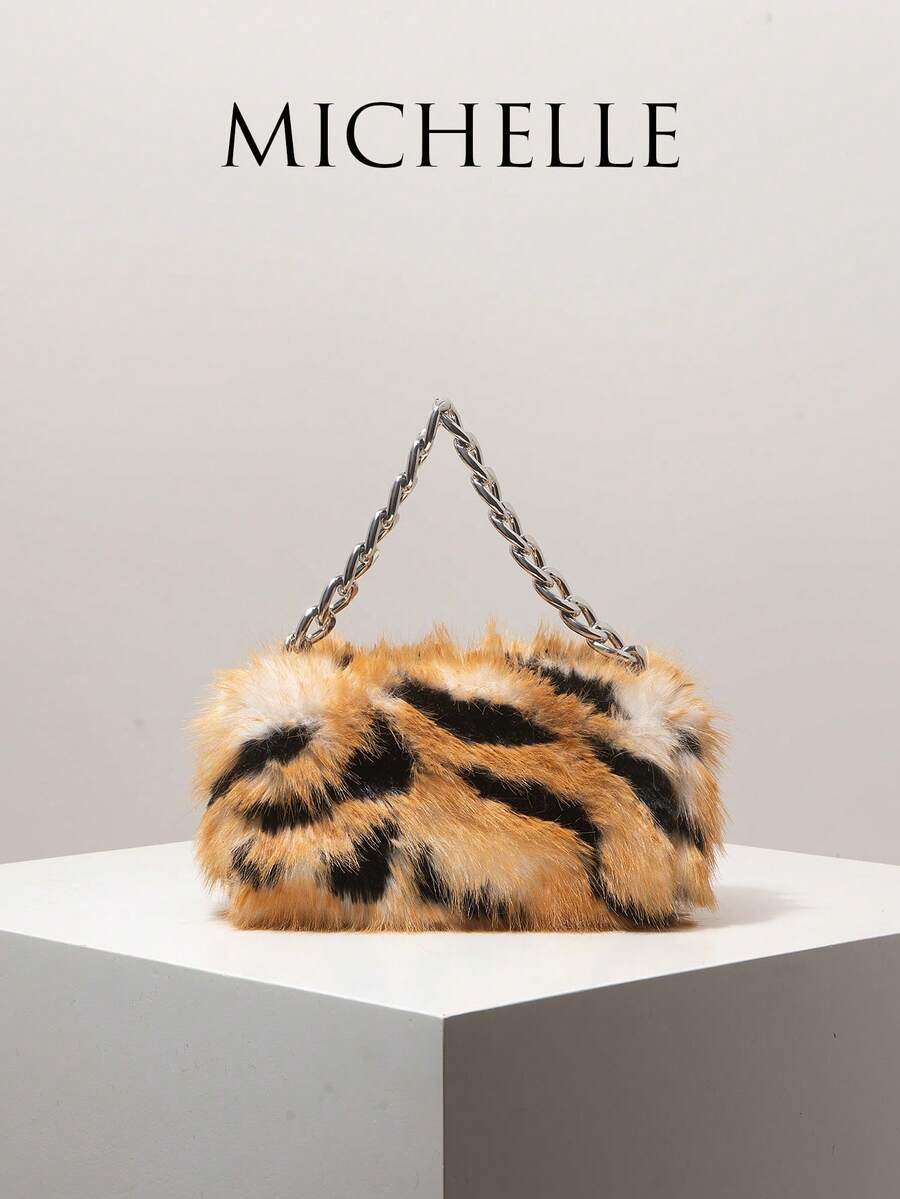 (Random Pattern) Women's Handbag, Metal Chain, Fur Wallet, Animal Print ...