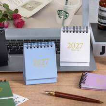 1PC, 2027 English Mini Desk Calendar (1 Pen Included) - Random Color - Minimalist Morandi Style Desktop Decor - Portable Small Calendar - A - View 6