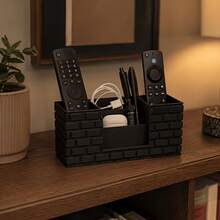 1pc Cosmetic Storage Organizer Box, Desktop Decor Accessory, Storage Box With Dividers, Remote Control Holder, Home Decor Accessory, Perfect For Organizing Cosmetics And Remote Controls, Suitable For Desk, Living Room, Bathroom, Vanity, Ideal For Back To School Season - Black - View 5