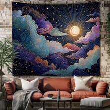 Celestial Moon Cloud Tapestry Mystic Sky Wall Art Cosmic Night Decor Boho Galaxy Wall Hanging Dreamy Celestial Decor - Multicolor - View 9