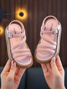 1 Pair Children's Fashionable Minimalist Flat Sandals - Pink - View 14
