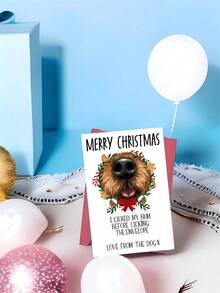 1pc Cute Christmas Card From The Dog For Partner, Dog Dad – Funny Dog Nose Wreath Illustration, Festive Humor, Thickened, With Envelope - A - View 9
