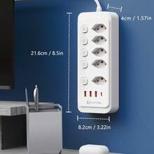 Swiss Standard Long Power Strip 1.8m Extension Cord PC Material 5AC 3USB 1Type-C Individual Control Switches 2500W Suitable For Living Room, Bedroom, Kitchen, Study And Other Spaces - Switzerland Plug(230V) - View 9