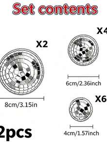 12pcs Disco Ball Wall Decor Hanging Ornaments, Self-Adhesive, Mixed Size Mirror Silver Hemisphere Set, Home Interior Decoration, Party Decor And Photo Props - Multiple Styles - View 16