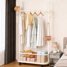 Arara de Roupas com Cesto e Ganchos, Plástico PP Branco, 175cm, Estrutura com Rodinhas, Organizador de Acessórios para Quarto e Closet – 60x30x175cm - AraraOrganizadora-Branca-Ganchos - Visão 9
