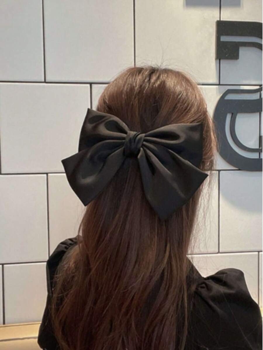 1pc Large Bow Hair Clip Suitable For Daily Wear - Black - View 1