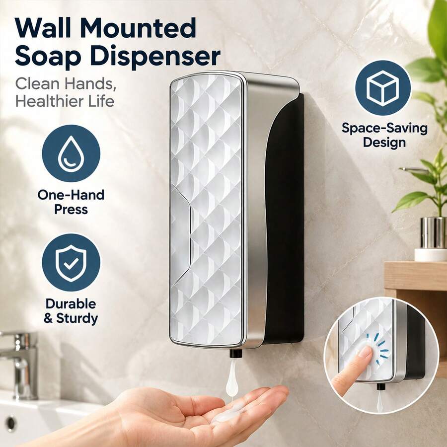 Wall-Mounted Soap Dispenser, Manual Press Soap Dispenser, Space-Saving Bathroom And Kitchen Hand Soap Container - No-drill - View 1