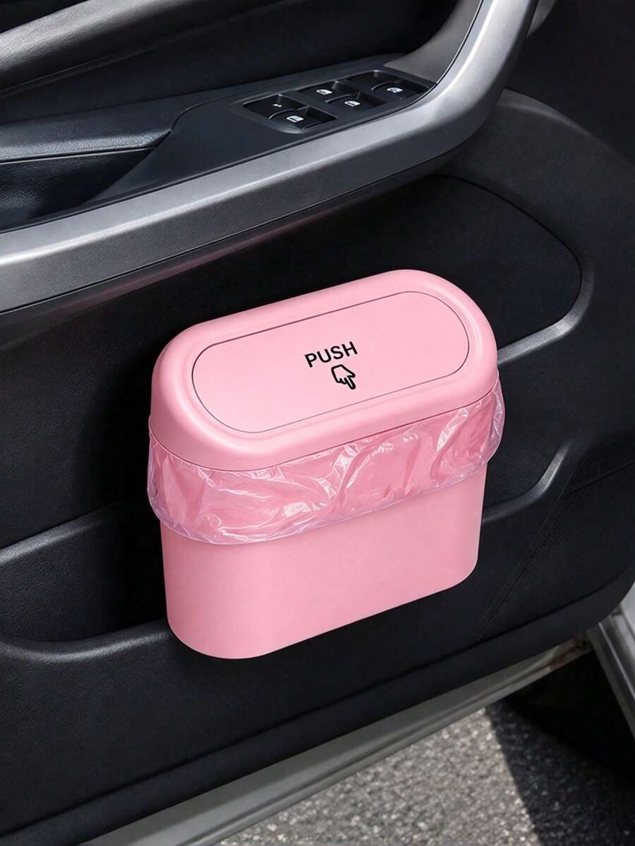 Pink Car Trash Can, Portable With Lid Car Garbage Bin, Includes Disposable Trash Bags, Suitable For Vehicle Waste Storage, Essential Car Accessory For Women, Large Capacity Design, Car Supplies - A - View 1