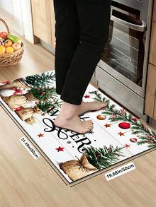1/2pcs Christmas Kitchen Decor Rug, Santa Claus Pattern Winter Kitchen Carpet And Mat, Non-Slip Washable Absorbent Kitchen Accessories Decorative Mat, Christmas Holiday Gift! - Multicolor - View 12