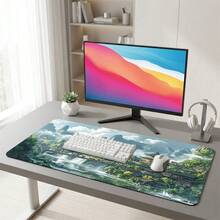 Classical Mountain & Forest Architecture Pattern Gaming Mouse Pad, Non-Slip Rubber Desktop Mat, Smooth Gliding Surface, Suitable For PC Laptop Office Home, Oriental Abstract Art Decor, Back To School Supplies - B - View 2