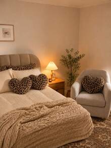 1 Leopard-Print Heart-Shaped Plush Pillow, Soft And Fluffy Filling Decorative Pad, Suitable For Sofa, Living Room, Bedroom Home Decoration, Beautiful And Generous. - A - View 5