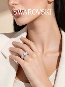 SWAROVSKI 鋪滿水晶彎曲波浪開口式手鐲 女友生日禮物 - 銀色 - 查看 8