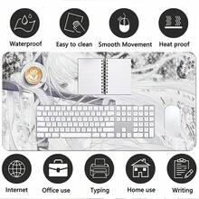 Y2k Art Anime Girl PU Leather Desk Mat, Large Waterproof Anti-Slip Mouse Pad, Retro Manga Table Protector, Washable PU Table Cover, Elegant Long Hair Girl Desktop Decor For Work & Gaming Room - View 9