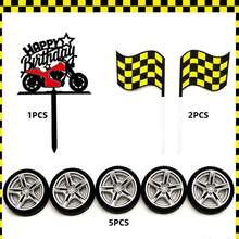 8pcs Racing Theme Birthday Cake Topper Set - Checkered Flag And Motorcycle Theme Party Supplies - Suitable For 8-Inch And 10-Inch Cakes - Multicolor - View 10