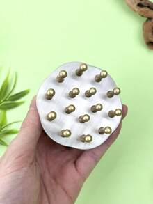 INYUSUN 1pc Stainless Steel Half-Round Brass Scalp Massage Comb, Round Tooth Design, Anti-Static Care, Soothing Body Relaxation, Manual Head Massage Tool, Non-Electric - Silver - View 8