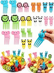 10/50pcs Cute Cartoon Animal Fruit Forks, Reusable Plastic Bento Picks ...