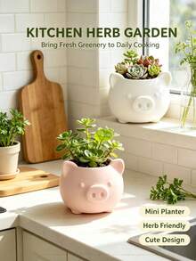 1PC Flower Pot - Pig Shaped Mini Succulent Plant Pot, Breathable Small Plant Container, Suitable For Desk, Windowsill And Home Office Environment, Designed For Plant Lovers, Indoor Flower Pot, Cartoon Animal Shaped Cactus Bonsai Decorative Pot, Christmas Or Housewarming Gift - Piggy-shaped Mini Planter - View 5