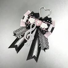 1pc Polka Dot Ribbon Multi-Layer Bow Bag Charm, Anime Cosplay Fan Support Convention Concert Mass-Produced Ita Bag Accessory, Lace Trim Heart Buckle Musical Note Pendant Wing Decor Badge Holder Handmade Landmine Style Girl Idol Support Hanging Ornament - A - View 15