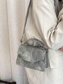 Vintage Flap Handbag, Minimalist Handle Small Square Bag, Women's Detachable Shoulder Strap Crossbody Shoulder Bag - Grey - View 4