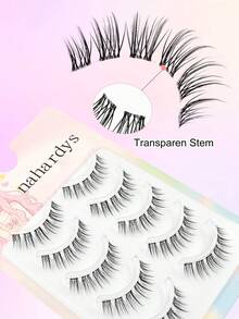 5 Pairs Natural Manga Lashes, False Eyelashes, Clear Band, Wispy Natural Look Lashes, Spiky Anime Strip Lashes, Dramatic DIY Cosplay Fake Eyelashes Reusable Strip Lashes, Suitable For Beginners Strip Lashes - Black - View 2