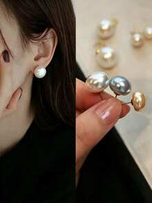 French Style Flat Round Pearl Stud Earrings, Sweet Fashion Jewelry Romantic Gift For Women And Girls - Multicolor - View 12
