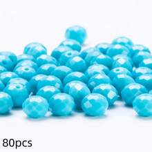 手工珠飾用扁圓玻璃珠 8mm/6mm/4mm (60/80/115顆) 可重複使用散珠 DIY 手作配件，亮面藍綠色 - 湖藍瓷 - 查看 13