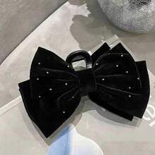 Princess Style Velvet Bow Hair Claw Clip For Women, Large Hair Claw Hair Accessory For Back Of Head, Premium Look - Black - View 2